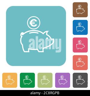 Icônes de banque de porc Euro plate sur des fonds carrés arrondis. Illustration de Vecteur