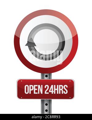 Ouverture 24 heures sur 24, motif d'illustration de signalisation routière sur blanc Illustration de Vecteur