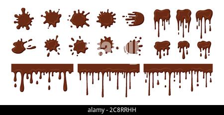 Coulis de chocolat, ensemble de blob. Actuel éclaboussures chocolat fondu, formes décoratives liquides. Collection de formes de taches, gouttes d'éclaboussures, spatules plates de dessins animés. Illustration vectorielle isolée Illustration de Vecteur