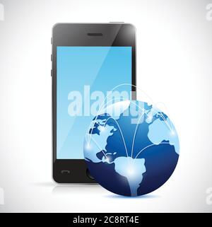 Illustration de téléphone et de réseau mondial sur blanc Illustration de Vecteur