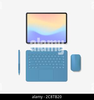 tablette moderne avec clavier, stylet et écran couleur isolé sur fond blanc maquette réaliste gadgets et périphériques concept illustration vectorielle Illustration de Vecteur