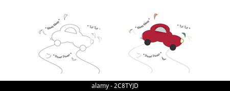 Voiture rouge amusante en forme de nuage. Page de coloriage. Illustration vectorielle. Illustration de Vecteur