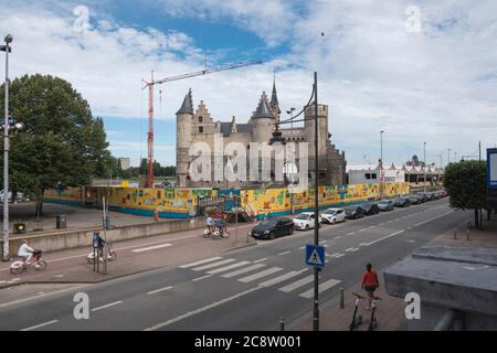 Anvers, Belgique, 19 juillet 2020, aperçu des travaux de restauration et de rénovation du château de Steen à Anvers Banque D'Images