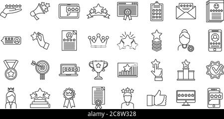 Icônes de l'expérience de réputation définies. Ensemble de contours de l'expérience de réputation des icônes vectorielles pour la conception de Web isolé sur fond blanc Illustration de Vecteur