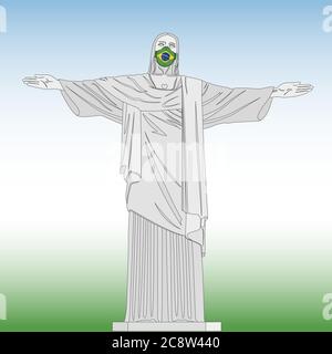 Christ rédempteur avec masque anti covid-19, Brésil, illustration vectorielle Illustration de Vecteur