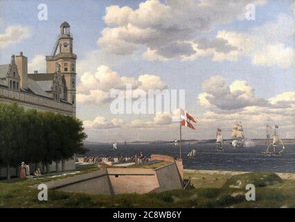 Eckersberg offre Wilhem - une vue sur la côte suédoise depuis les remparts du château de Kronborg - Ecole danoise - 19ème et début du 20ème siècle Banque D'Images