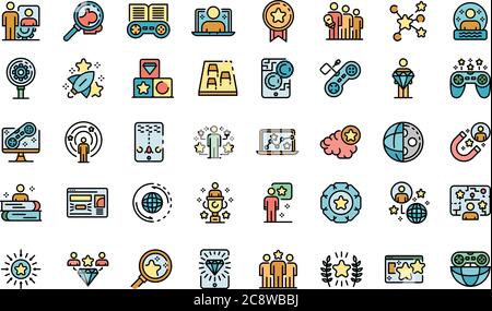 Les icônes de gamification définissent le vecteur à plat Illustration de Vecteur