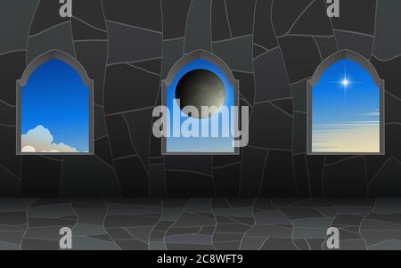 vue sur la fenêtre de la mosquée le matin Illustration de Vecteur