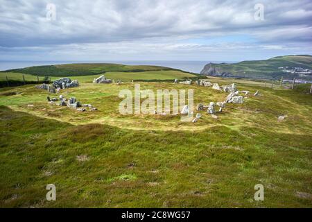 Le cercle de pierres néolithique de Mull, au-dessus de Port Erin, île de Man Banque D'Images