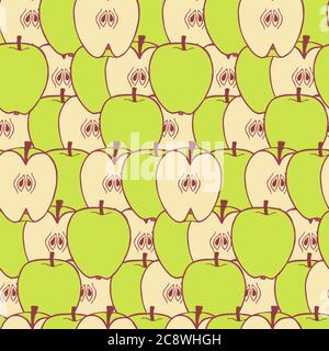 Motif pomme de fruit sans couture, superbe design pour toutes les utilisations. Motif de texture de tissu dessiné à la main. Un milieu alimentaire sain. Motif d'été à motif vectoriel plat. Sur fond blanc. Illustration de Vecteur