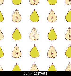 Motif poire aux fruits sans coutures, superbe design pour toutes les utilisations. Motif de texture de tissu dessiné à la main. Un milieu alimentaire sain. Motif d'été à motif vectoriel plat. Sur fond blanc. Illustration de Vecteur