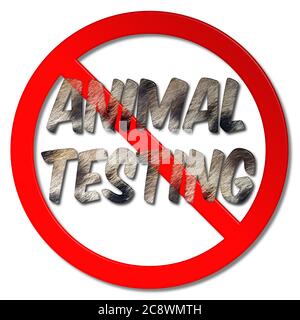Aucun animal test interdit signe avec des mots de fourrure sur un fond blanc isolé Banque D'Images