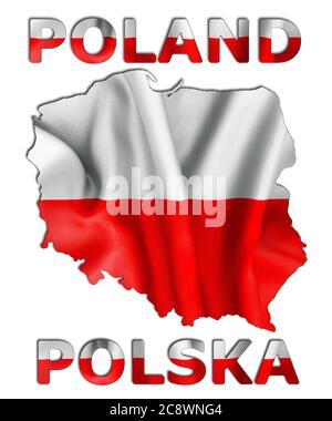 Pologne drapeau texture pays contour sur un fond blanc isolé avec un clipping chemins pour avec et sans l'ombre Banque D'Images