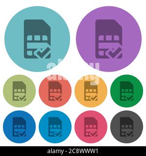 Carte SIM couleur acceptée icône plate définie sur fond rond. Illustration de Vecteur
