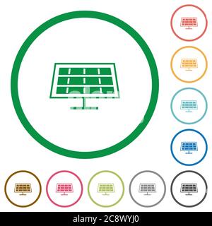 Ensemble de panneaux solaires de couleur ronde avec des icônes plates sur fond blanc Illustration de Vecteur