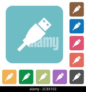 Icônes de fiche USB plate sur arrière-plans carrés arrondis. Illustration de Vecteur