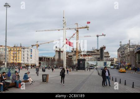 Reconstruction du nouveau centre culturel Ataturk sur la place Taksim d'Istanbul / Turquie. Banque D'Images