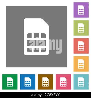 Icône de carte SIM plate définie sur fond carré coloré. Illustration de Vecteur