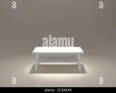 Pièce vide rendue en 3D avec petite table en spot, idéale pour présenter les produits Banque D'Images