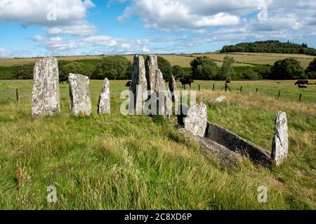 Cairn Saint 1 site de pierres debout et de la Chambre Burial près de Carsluith, Newton Stewart, Dumfries et Galloway, Écosse. Banque D'Images
