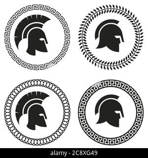 Vector illustration. Jeu de silhouettes avec couronne casque grec. Illustration de Vecteur