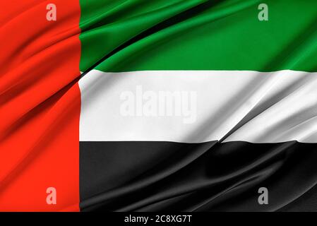 Drapeau coloré des Émirats arabes Unis agitant dans le vent. Banque D'Images