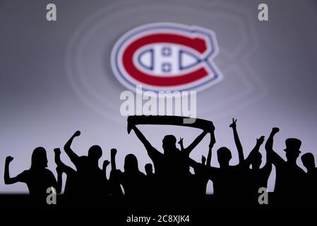 Les fans du club de hockey de la LNH célèbrent et soutiennent l'équipe de hockey de la LNH. Banque D'Images