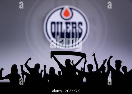 Les fans du club de hockey de la LNH célèbrent et soutiennent l'équipe de hockey de la LNH. Banque D'Images