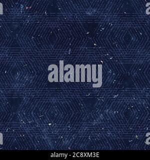 Motif géométrique « Happy Geo » sans coutures bleu marine et blanc Banque D'Images