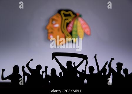 Les fans du club de hockey de la LNH célèbrent et soutiennent l'équipe de hockey de la LNH. Banque D'Images