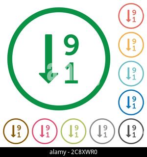 Ensemble de liste numérotée descendante couleur autour des icônes plates sur fond blanc Illustration de Vecteur