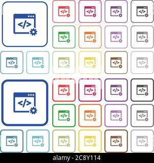 Icônes de couleur de développement Web dans des cadres carrés plats arrondis. Versions minces et épaisses incluses. Illustration de Vecteur