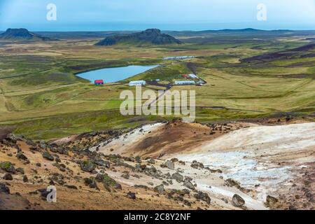 Région géothermique de Seltun à Krysuvik, péninsule de Reykjanes, Islande Banque D'Images
