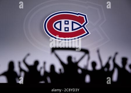 Les fans du club de hockey de la LNH célèbrent et soutiennent l'équipe de hockey de la LNH. Banque D'Images