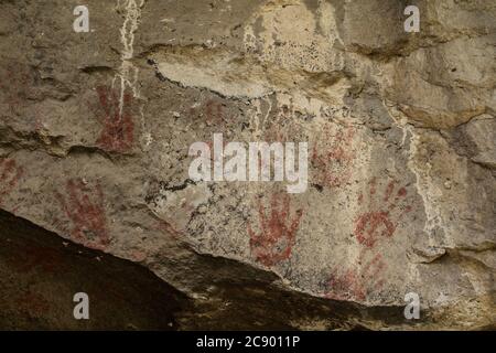 Peintures d'art rupestre de 5,000 ans dans les grottes de Mitla, site classé au patrimoine mondial de l'UNESCO des grottes préhistoriques de Yagul et Mitla dans le C Banque D'Images