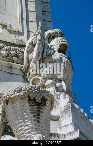 Lisbonne Portugal 27 juillet 2020 gros plan du monument et de la statue situé au Marquis de Pombal Square, un important rond-point dans la ville de Banque D'Images