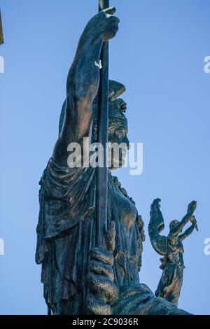 Lisbonne Portugal 27 juillet 2020 gros plan du monument et de la statue situé au Marquis de Pombal Square, un important rond-point dans la ville de Banque D'Images