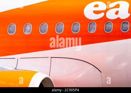 Première arrivée à l'aéroport de Southend, Royaume-Uni depuis l'Espagne, la période de quarantaine de 14 jours est entrée en vigueur dans la nuit 26 juillet 2020 pour le coronavirus COVID-19 Banque D'Images