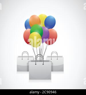 Sac à provisions ballons coloré motif d'illustration sur blanc Illustration de Vecteur