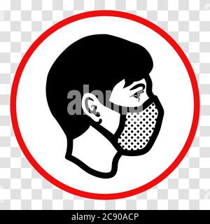 Symbole « Veuillez porter un masque facial » ; visage humain avec masque dans un cercle rouge. Symbole de vecteur d'avertissement, d'attention ou de mise en garde, icône d'instruction Illustration de Vecteur