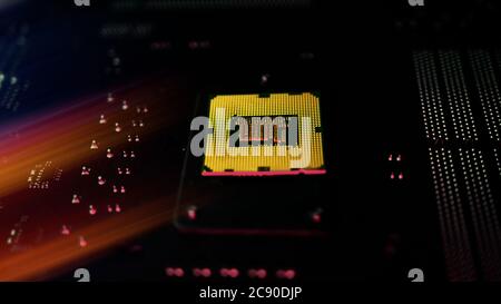Un concept d'ordinateur processeur sur la carte mère en couleurs rvb Banque D'Images