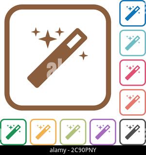 Magic Wand icônes simples en couleur cadres carrés arrondis sur fond blanc Illustration de Vecteur