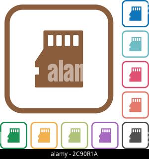 Carte mémoire micro SD icônes simples en couleur cadres carrés arrondis sur fond blanc Illustration de Vecteur