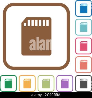 Carte mémoire SD icônes simples en couleur cadres carrés arrondis sur fond blanc Illustration de Vecteur