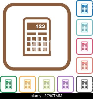 Calculatrice icônes simples en couleur cadres carrés arrondis sur fond blanc Illustration de Vecteur