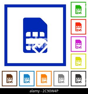 La carte SIM accepte les icônes de couleur plate dans les cadres carrés Illustration de Vecteur