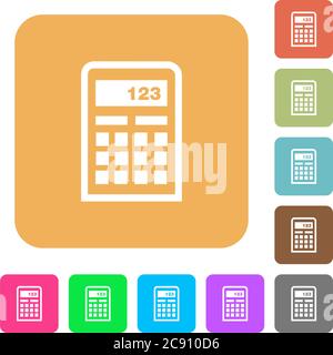Icônes de calculatrice sur des arrière-plans carrés arrondis aux couleurs vives. Illustration de Vecteur
