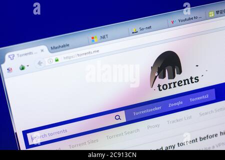 Ryazan, Russie - 27 mai 2018: Page d'accueil du site de Torrents sur l'affichage de PC, url - Torrents.me Banque D'Images