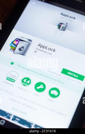 Ryazan, Russie - 21 mars 2018 - Applock app sur l'écran de la tablette PC Banque D'Images