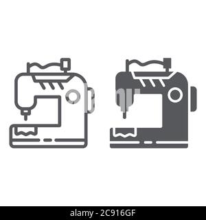 Ligne de machine à coudre et icône de glyphe, artisanat et couture, signe d'équipement de couture, graphiques vectoriels, un motif linéaire sur fond blanc. Illustration de Vecteur